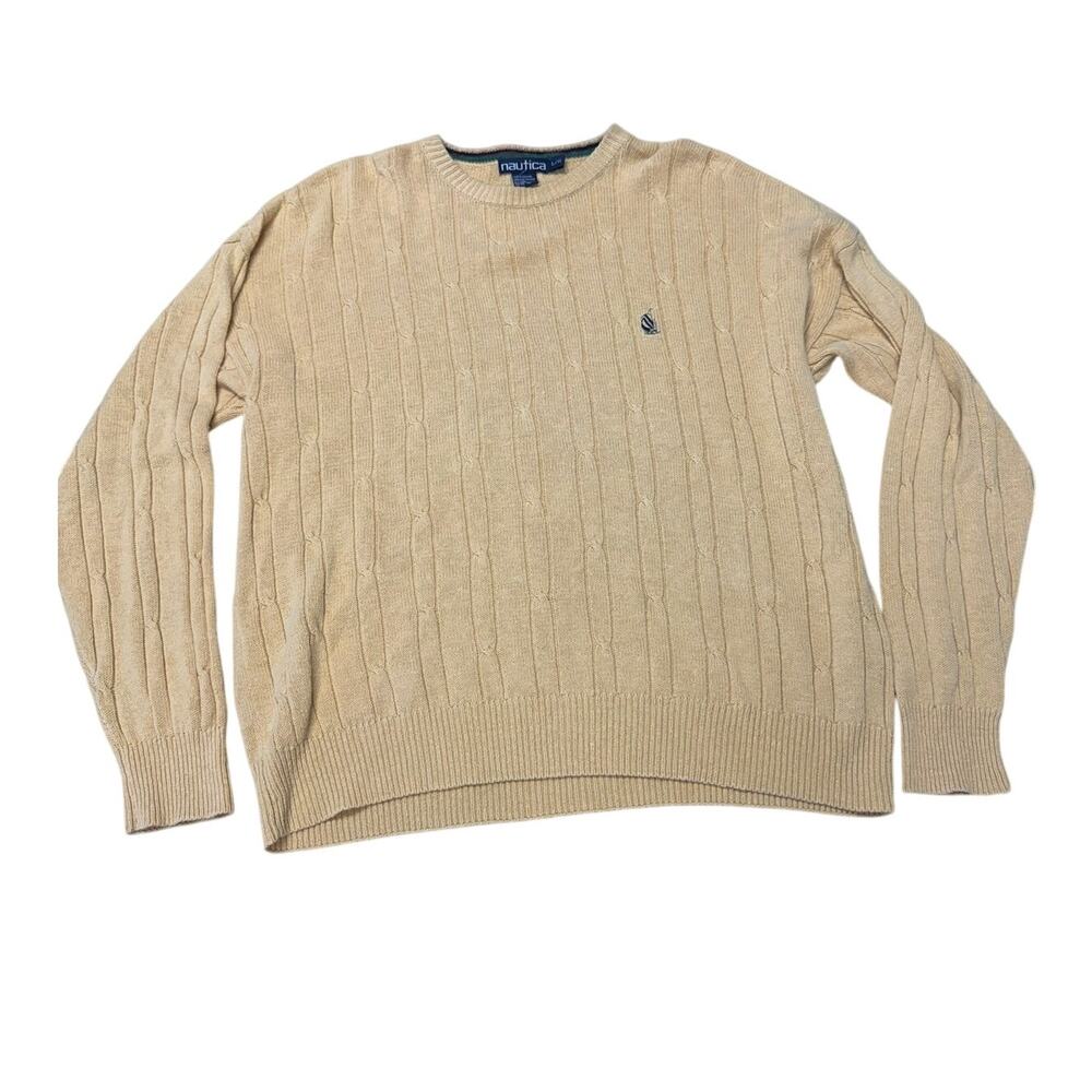 Nautica Men's Yellow Linen Blend Cable Knit Crewneck Sweater Size Large